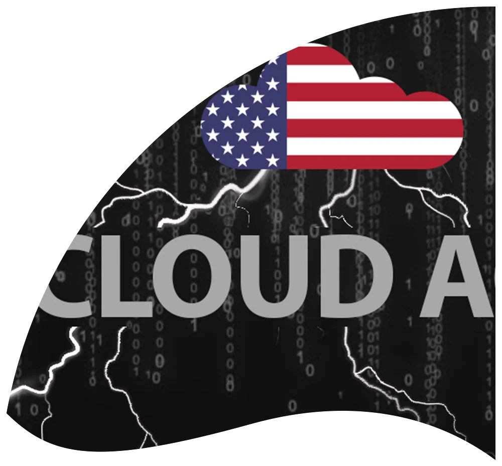 Visuel représentant un nuage dans lequel se trouve un drapeau américain et les mots cloud act