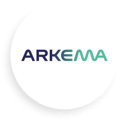 Visual representing the Arkema logo in a shaded white circle