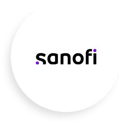 Visual representing the Sanofi logo in a shaded white circle