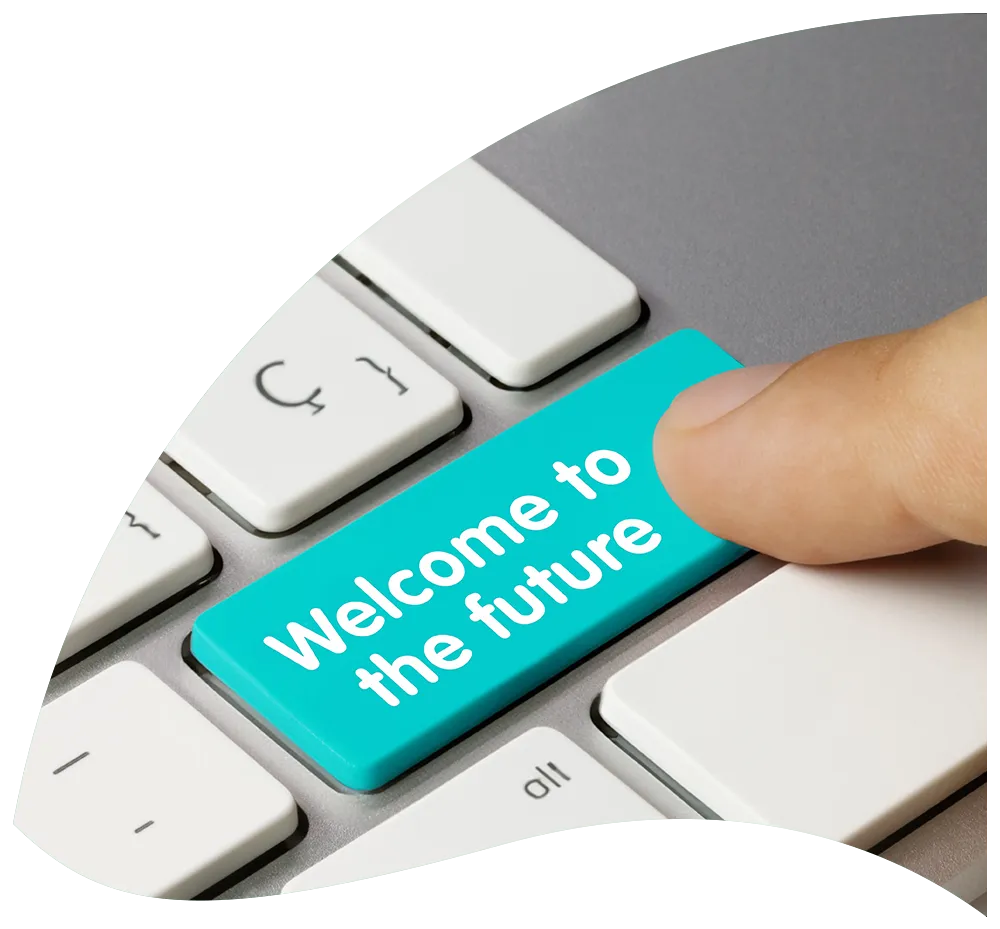 image d'un clavier ayant une touche "welcome to the future"