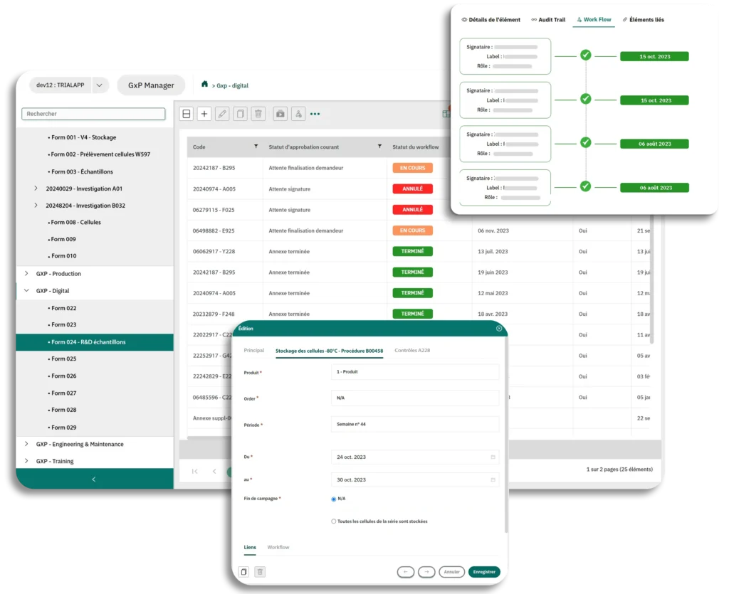 images de la plateforme GxpManager : pour digitaliser vos processus métiers